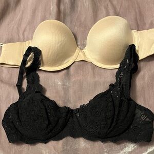 Victoria's Secret Black Lace and Maidenform Cream Push-Up Bras 34B